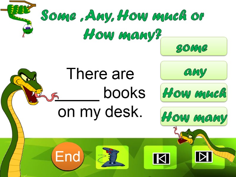 There are _____ books on my desk.  some any How much How many